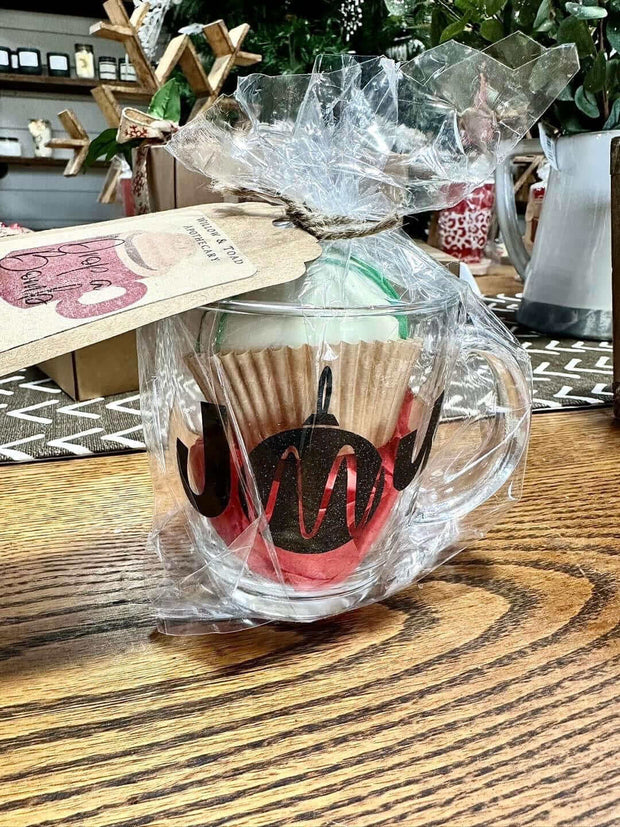 Vinyl Lettering mug with HCB Cocoa Bomb